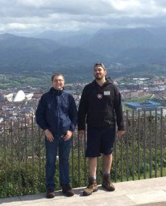 Oviedo participants Andrew Hughes and Steven Anderson enjoy the overlook at the Cristo de Nuance statue in Oviedo.