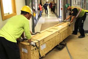 Large crate in Sweeney hallway