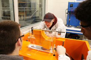 Students working with new lab equipment