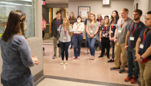 BioMaP students outside CBE lab during orientation session