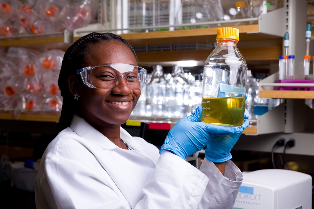 sther Oreoluwa Jokodola, graduate student in chemical and biological engineering, is on the research team working to jump the gap between lab and industry-use in bioreactor fermentation.
